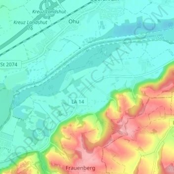 Mapa topográfico Dirnau, altitud, relieve