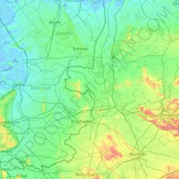 Mapa topográfico Grafschaft Bentheim, altitud, relieve