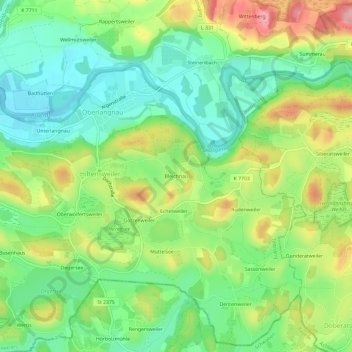 Mapa topográfico Bleichnau, altitud, relieve