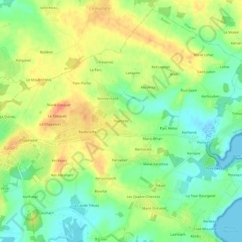 Mapa topográfico Tourlarec, altitud, relieve