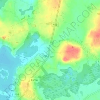 Mapa topográfico Glassan, altitud, relieve