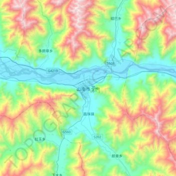 Mapa topográfico 山南市 ལྷོ་ཁ།, altitud, relieve