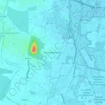 Mapa topográfico Nookampalayam, altitud, relieve