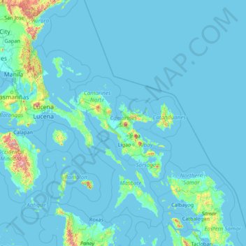 Mapa topográfico Camarines Sur, altitud, relieve