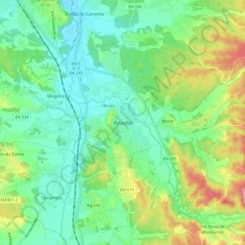 Mapa topográfico Anadia, altitud, relieve