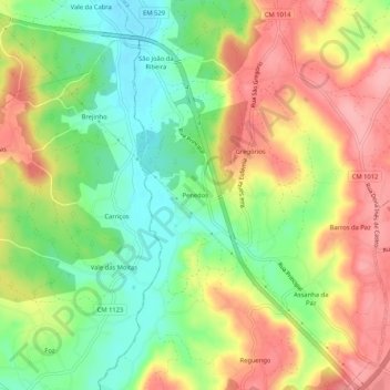 Mapa topográfico Penedos, altitud, relieve
