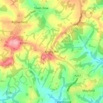 Mapa topográfico Argos Hill, altitud, relieve