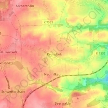 Mapa topográfico Reinsdorf, altitud, relieve