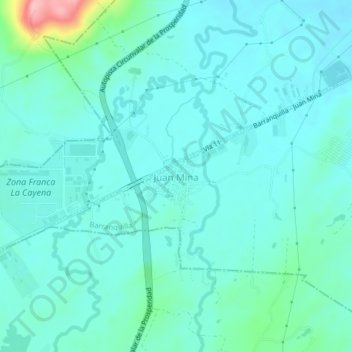 Mapa topográfico Juan Mina, altitud, relieve