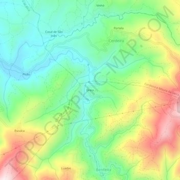 Mapa topográfico Dreia, altitud, relieve