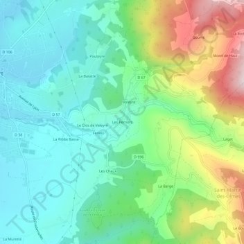 Mapa topográfico Les Perriers, altitud, relieve