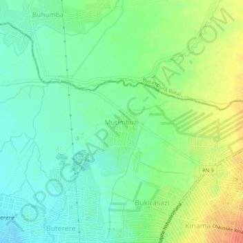 Mapa topográfico Mutimbuzi, altitud, relieve
