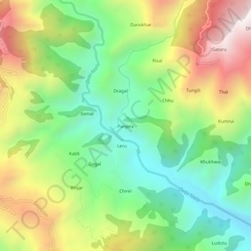Mapa topográfico Panjera, altitud, relieve
