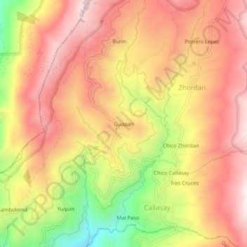 Mapa topográfico Guapan, altitud, relieve