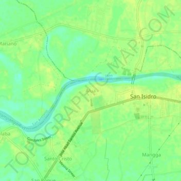 Mapa topográfico Alua, altitud, relieve