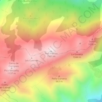 Mapa topográfico Pico Pienzo, altitud, relieve