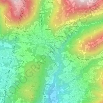 Mapa topográfico Lugaggia, altitud, relieve