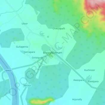 Mapa topográfico Bhopalpatnam, altitud, relieve