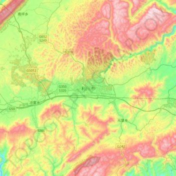 Mapa topográfico 利川市, altitud, relieve