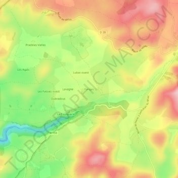 Mapa topográfico Fangas, altitud, relieve