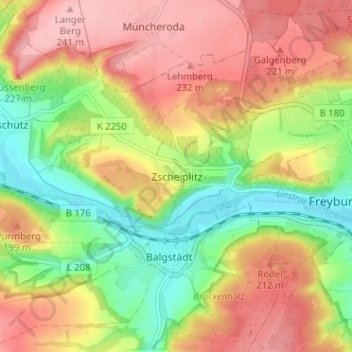 Mapa topográfico Zscheiplitz, altitud, relieve