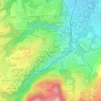 Mapa topográfico Montpas, altitud, relieve