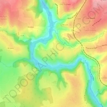 Mapa topográfico Rives, altitud, relieve