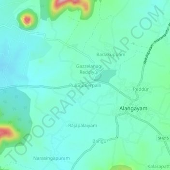 Mapa topográfico Puluguberpalli, altitud, relieve
