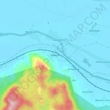 Mapa topográfico Teliagarhi, altitud, relieve