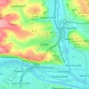 Mapa topográfico Kareth, altitud, relieve