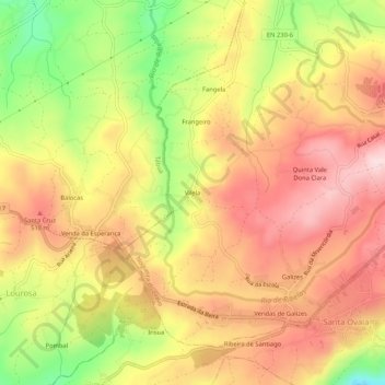 Mapa topográfico Vilela, altitud, relieve