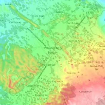 Mapa topográfico Batuan, altitud, relieve