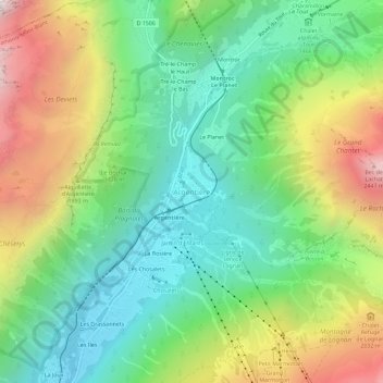 Mapa topográfico Argentière, altitud, relieve