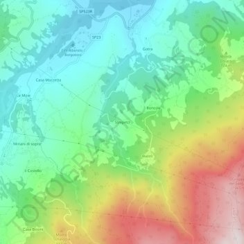 Mapa topográfico Strepeto, altitud, relieve