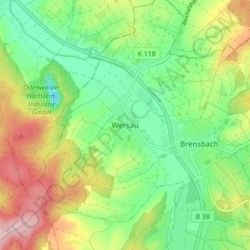 Mapa topográfico Wersau, altitud, relieve