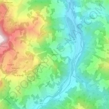 Mapa topográfico Bibbone, altitud, relieve