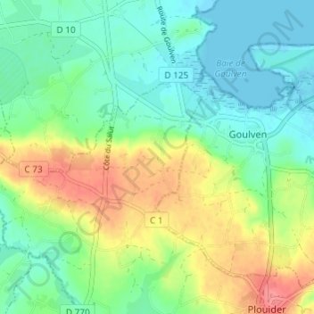 Mapa topográfico Kermabon, altitud, relieve