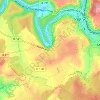 Mapa topográfico Noërs, altitud, relieve