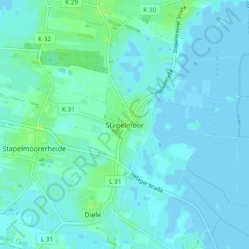 Mapa topográfico Stapelmoor, altitud, relieve