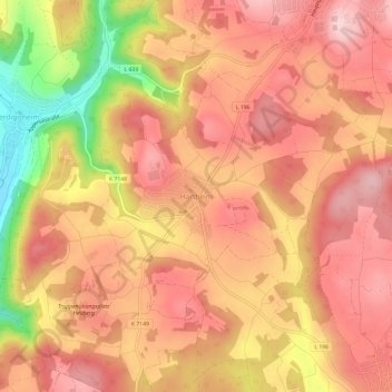 Mapa topográfico Hartheim, altitud, relieve