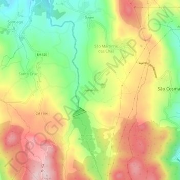 Mapa topográfico Lumiares, altitud, relieve