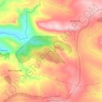 Mapa topográfico Macoã, altitud, relieve