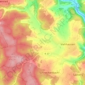 Mapa topográfico Kohlstadt, altitud, relieve