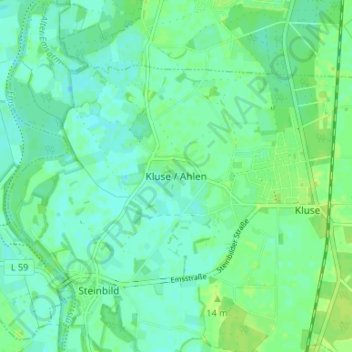 Mapa topográfico Kluse / Ahlen, altitud, relieve