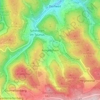 Mapa topográfico Arnoldshain, altitud, relieve