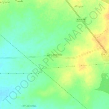 Mapa topográfico Gopanpalle, altitud, relieve