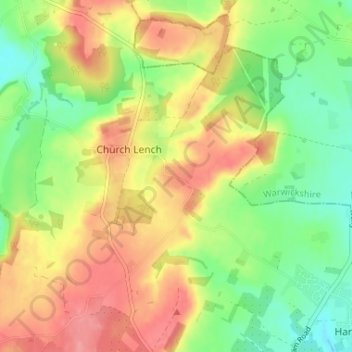 Mapa topográfico Atch Lench, altitud, relieve