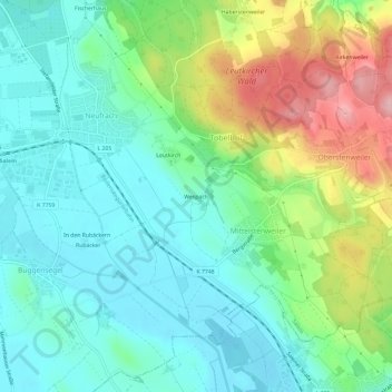 Mapa topográfico Wespach, altitud, relieve