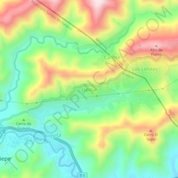 Mapa topográfico Jabillal, altitud, relieve