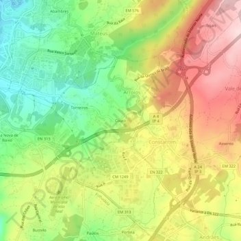 Mapa topográfico Couto, altitud, relieve